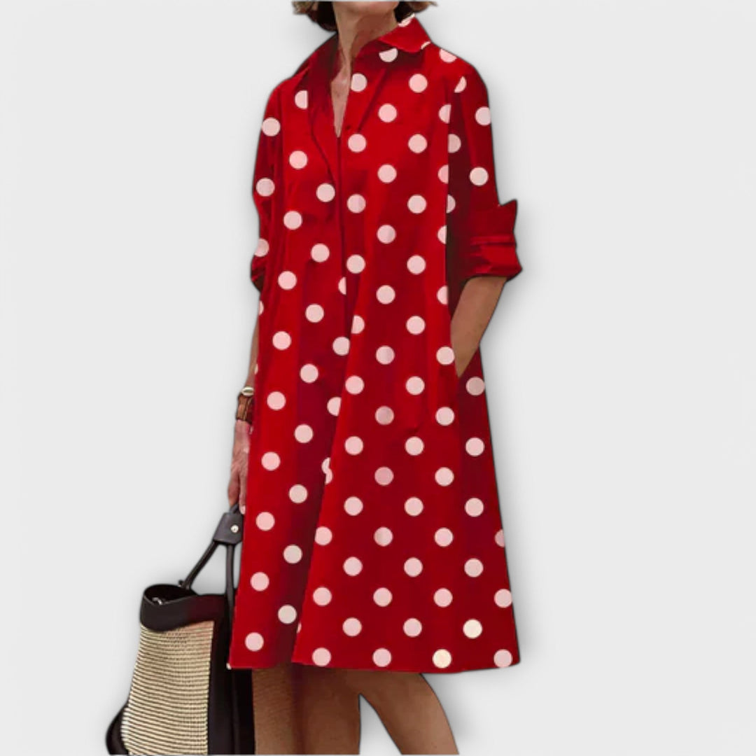 Olga - Moderni Marškinių Suknelė su Apykakle ir 3/4 Rankovėmis