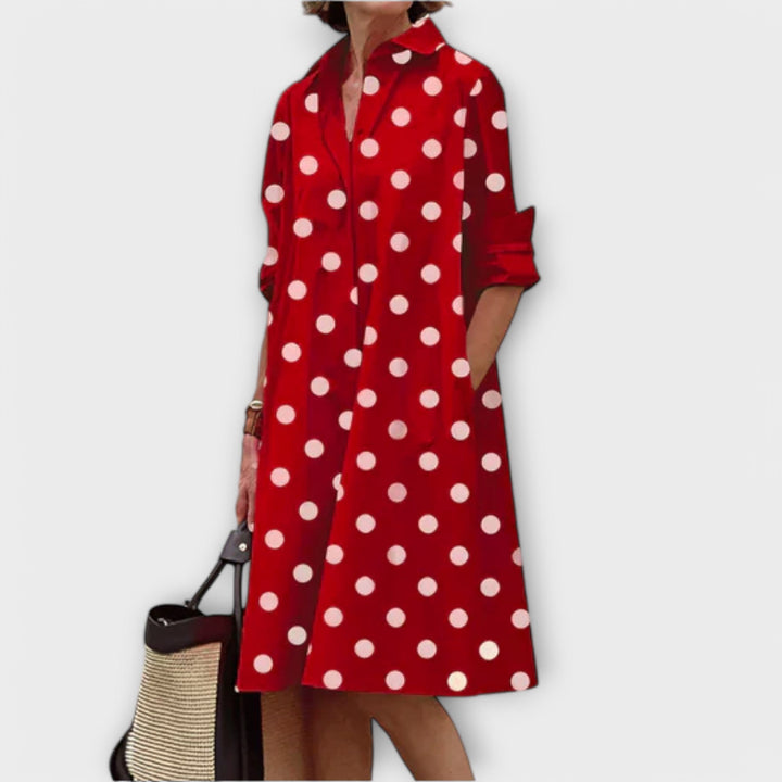 Olga - Moderni Marškinių Suknelė su Apykakle ir 3/4 Rankovėmis