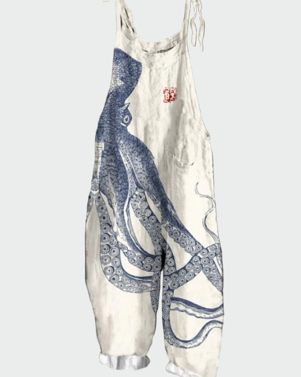 Moteriškas platus džinsinis kombinezonas